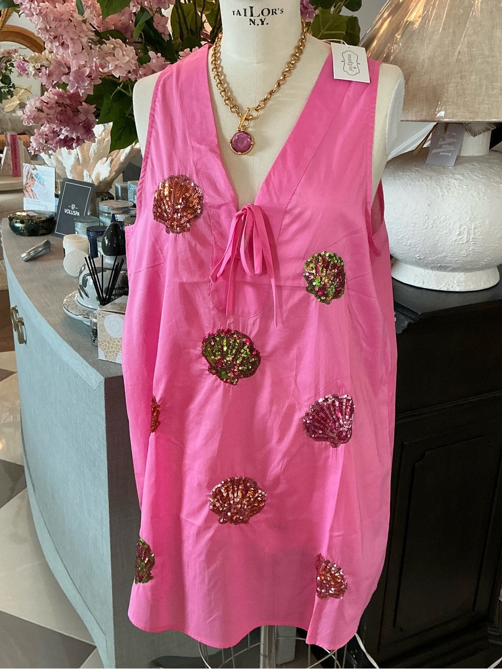 Mud Pie Pink Sequin Shell Swim Coverup